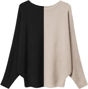 MAKARTHY Womens Striped Sweaters Batwing Sleeves Knitted Dolman Pullovers Tops Sweatershirts