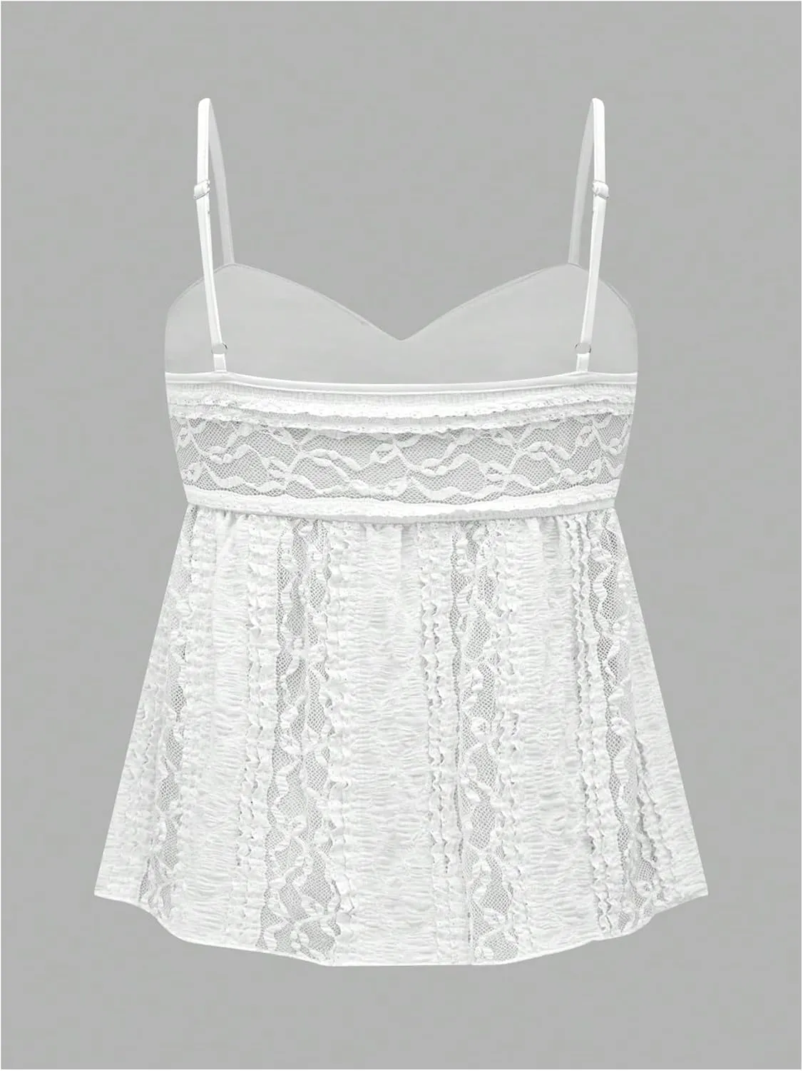 MakeMeChic Women's Floral Lace Cami Spaghetti Strap Camisole Flared Hem Ruched Summer Top