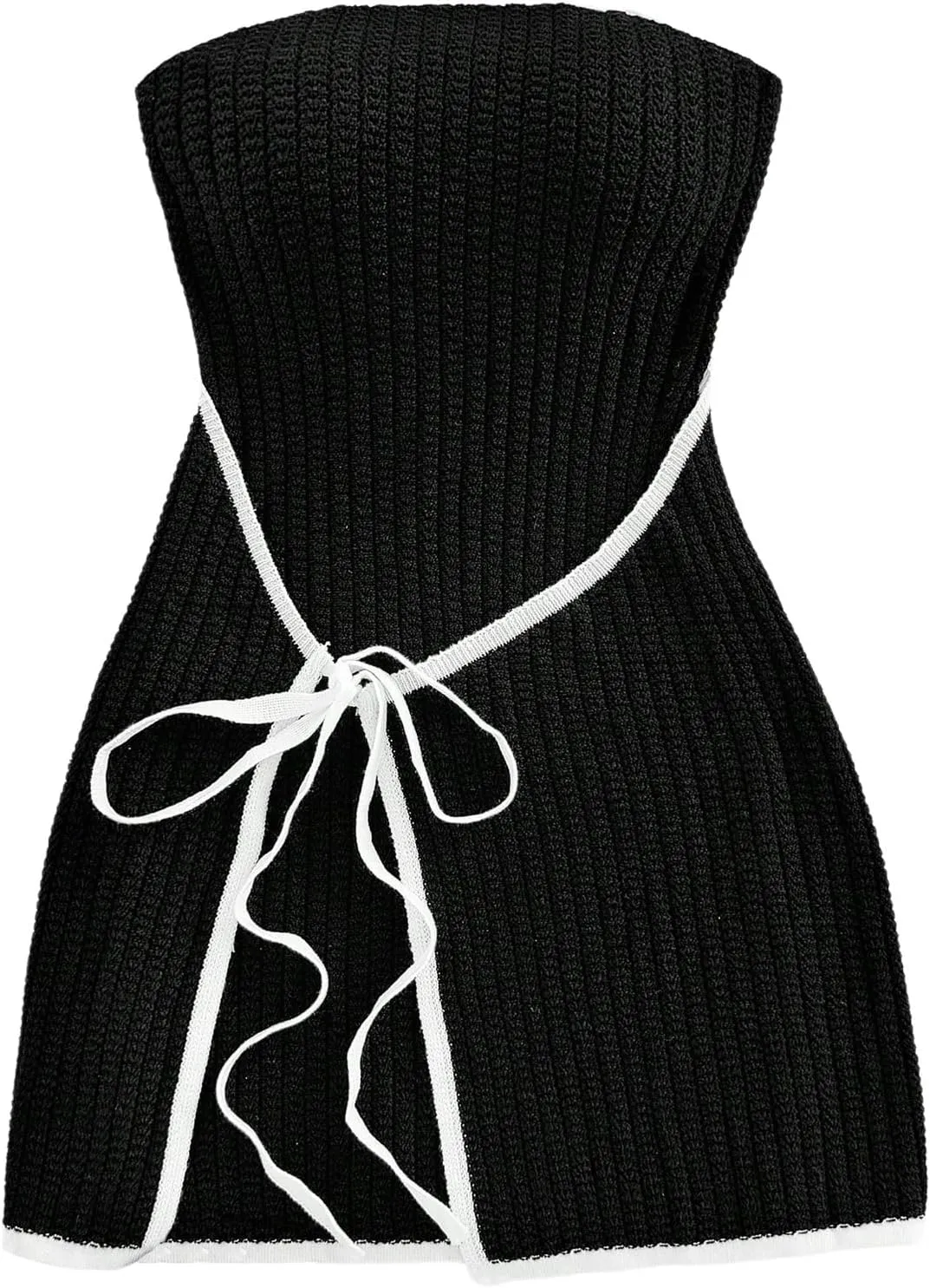MakeMeChic Women's Knitted Strapless Dress Wrap Tie Front Sleeveless Bodycon Mini Tube Dresses