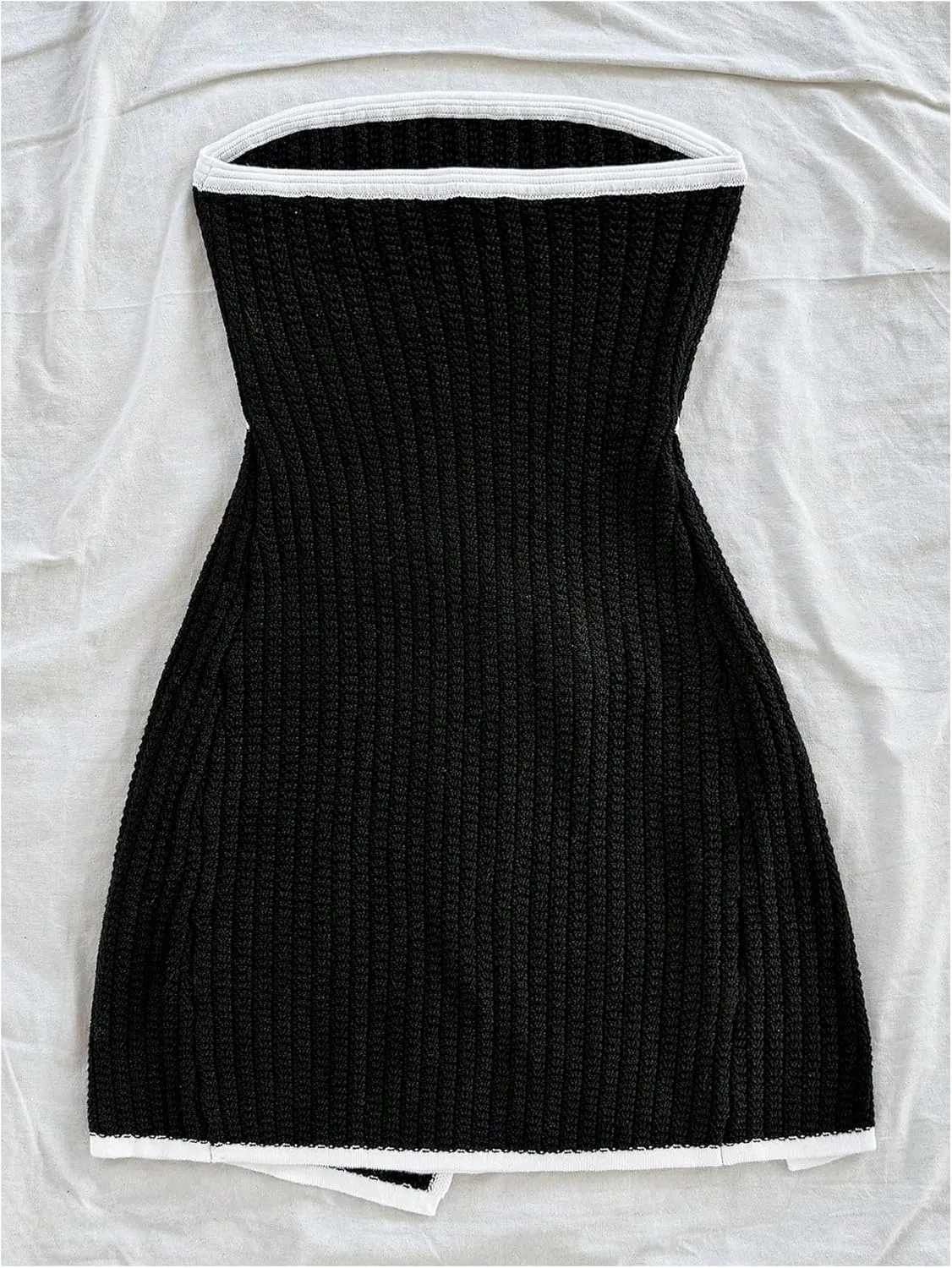 MakeMeChic Women's Knitted Strapless Dress Wrap Tie Front Sleeveless Bodycon Mini Tube Dresses