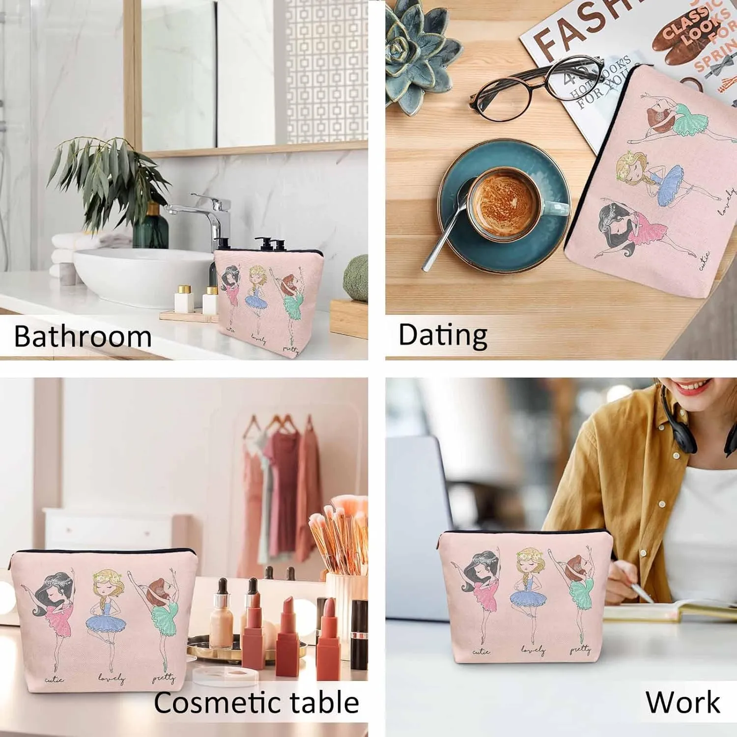 Makeup Bag Ballerina Makeup Bags For Purse Pouch, Lovely Ballerina Woman Pink Travel Toiletry Bag Cosmetic Bag Makeup Bags Flax Makeup Organizer Bag Pencil Pouch For Man Woman