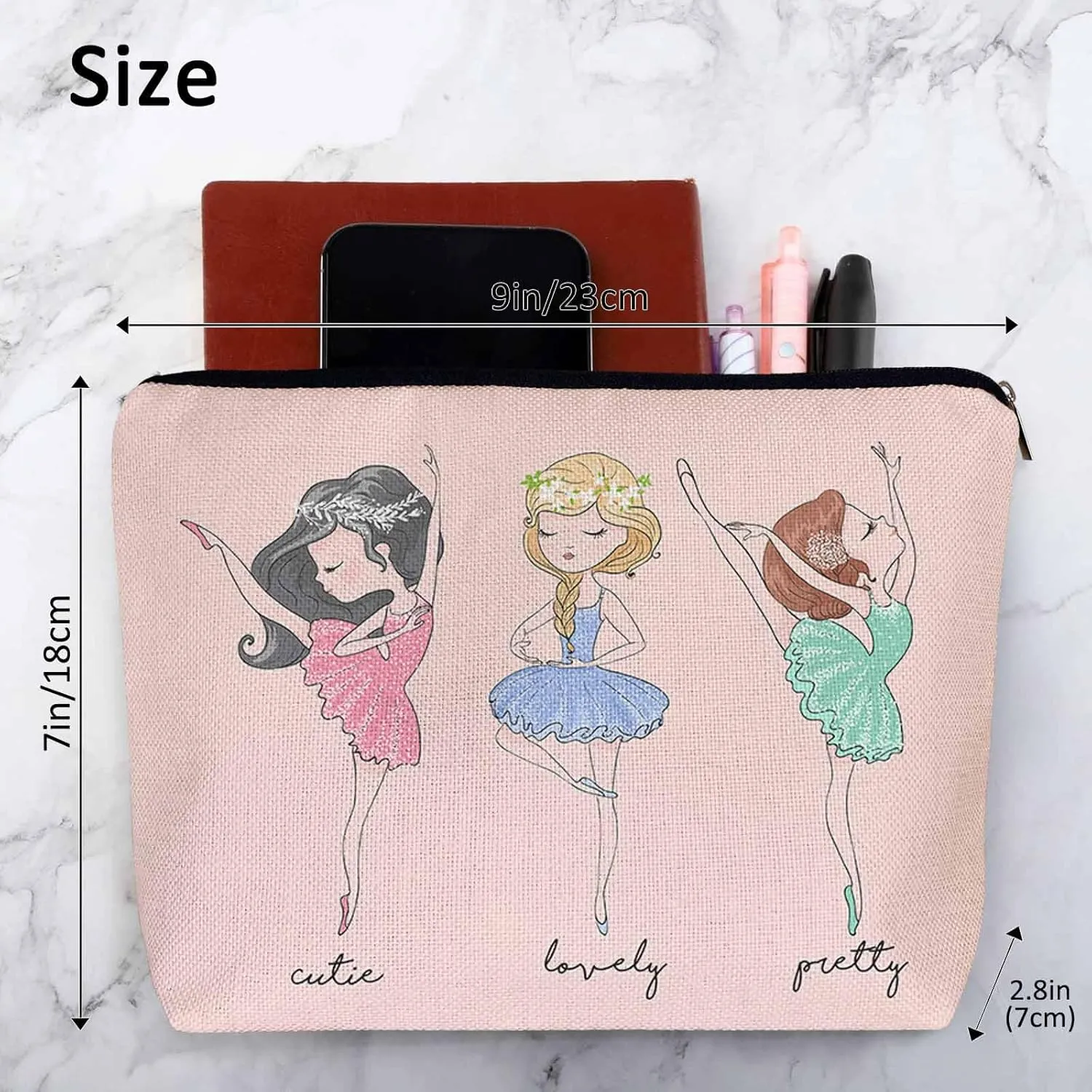 Makeup Bag Ballerina Makeup Bags For Purse Pouch, Lovely Ballerina Woman Pink Travel Toiletry Bag Cosmetic Bag Makeup Bags Flax Makeup Organizer Bag Pencil Pouch For Man Woman