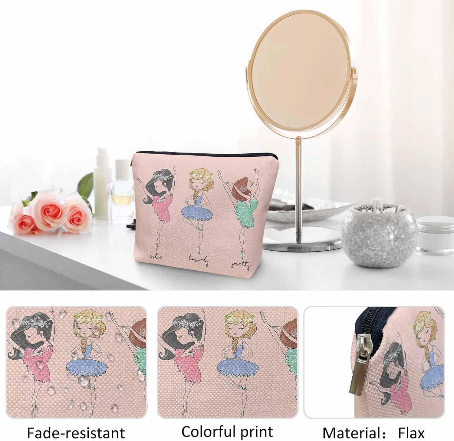 Makeup Bag Ballerina Makeup Bags For Purse Pouch, Lovely Ballerina Woman Pink Travel Toiletry Bag Cosmetic Bag Makeup Bags Flax Makeup Organizer Bag Pencil Pouch For Man Woman