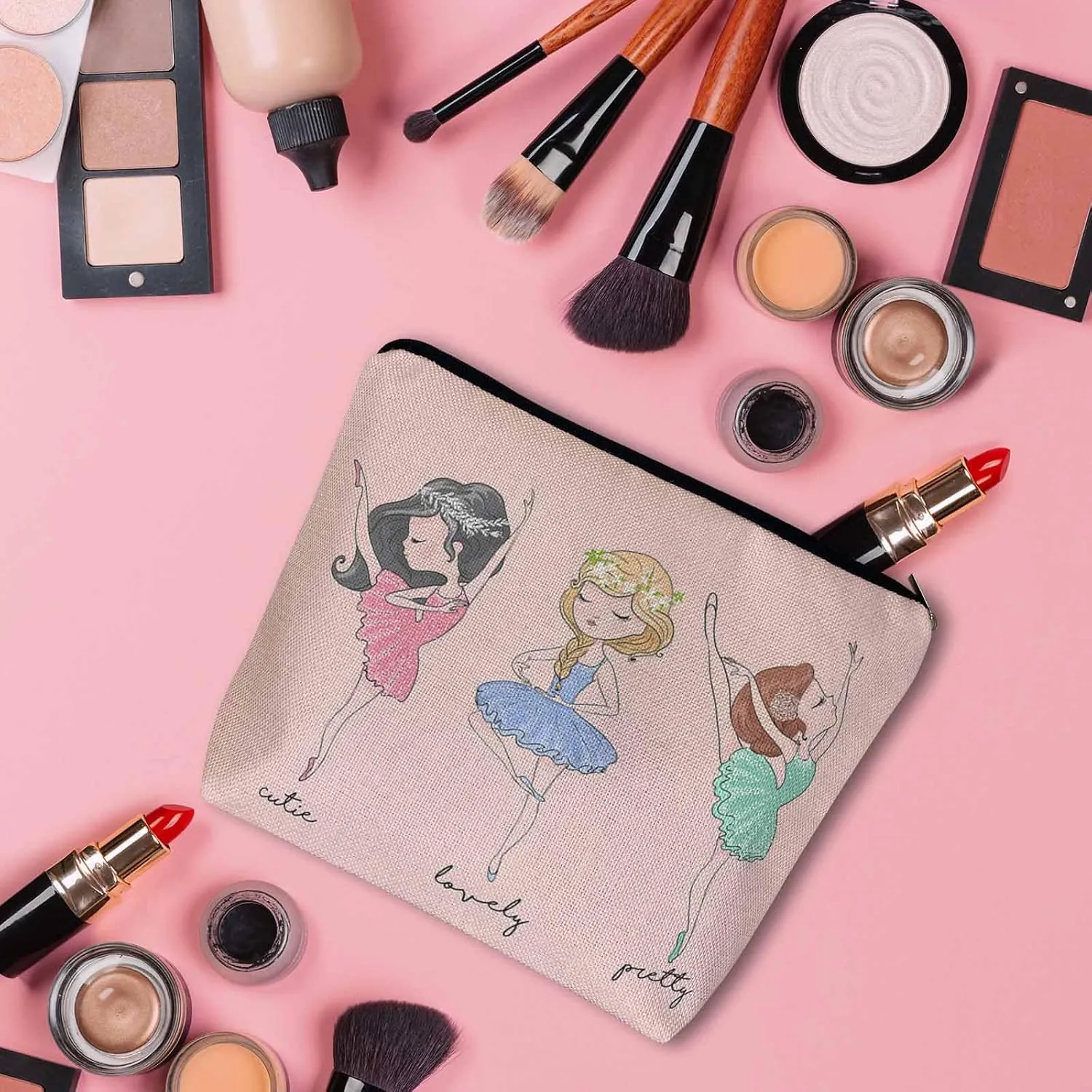 Makeup Bag Ballerina Makeup Bags For Purse Pouch, Lovely Ballerina Woman Pink Travel Toiletry Bag Cosmetic Bag Makeup Bags Flax Makeup Organizer Bag Pencil Pouch For Man Woman