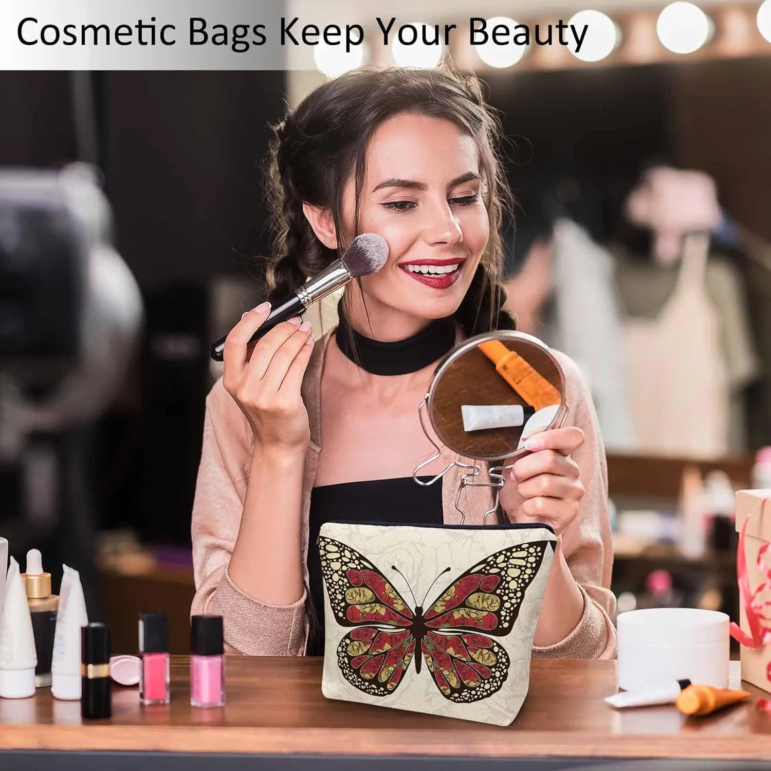 Makeup Bag For Purse Butterfly, Animal Butterfly Rose Wings Butterflies Cosmetic Bags For Women With Zipper Travel Toiletry Pouch Makeup Bags Makeup Organizers Purse For Toiletries Cosmetics