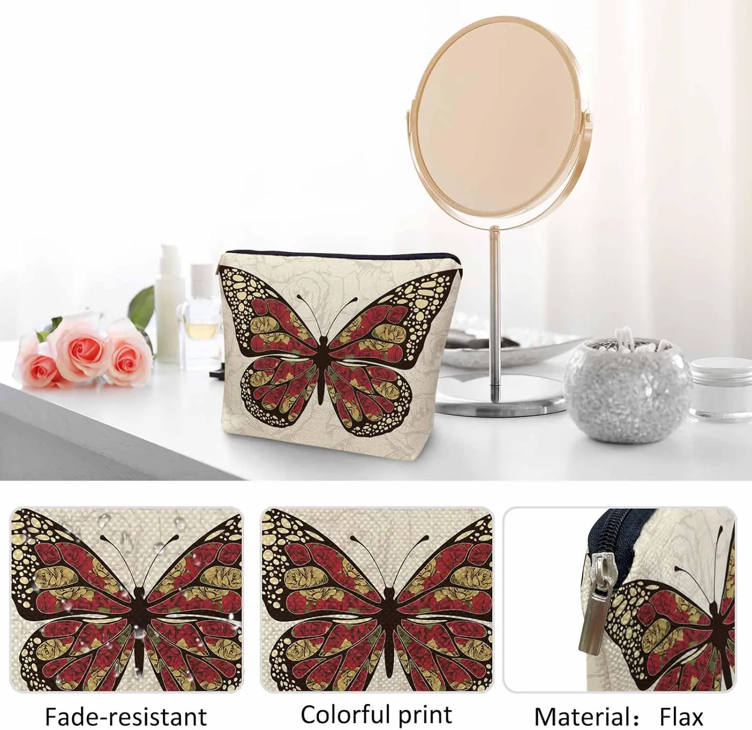 Makeup Bag For Purse Butterfly, Animal Butterfly Rose Wings Butterflies Cosmetic Bags For Women With Zipper Travel Toiletry Pouch Makeup Bags Makeup Organizers Purse For Toiletries Cosmetics