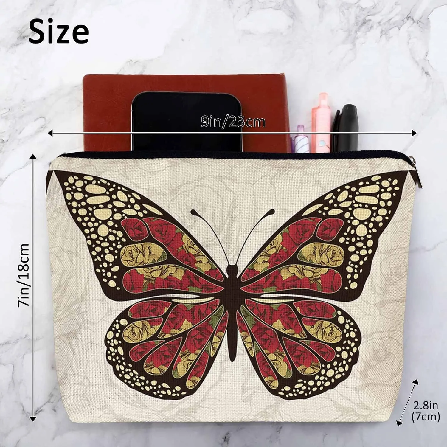 Makeup Bag For Purse Butterfly, Animal Butterfly Rose Wings Butterflies Cosmetic Bags For Women With Zipper Travel Toiletry Pouch Makeup Bags Makeup Organizers Purse For Toiletries Cosmetics