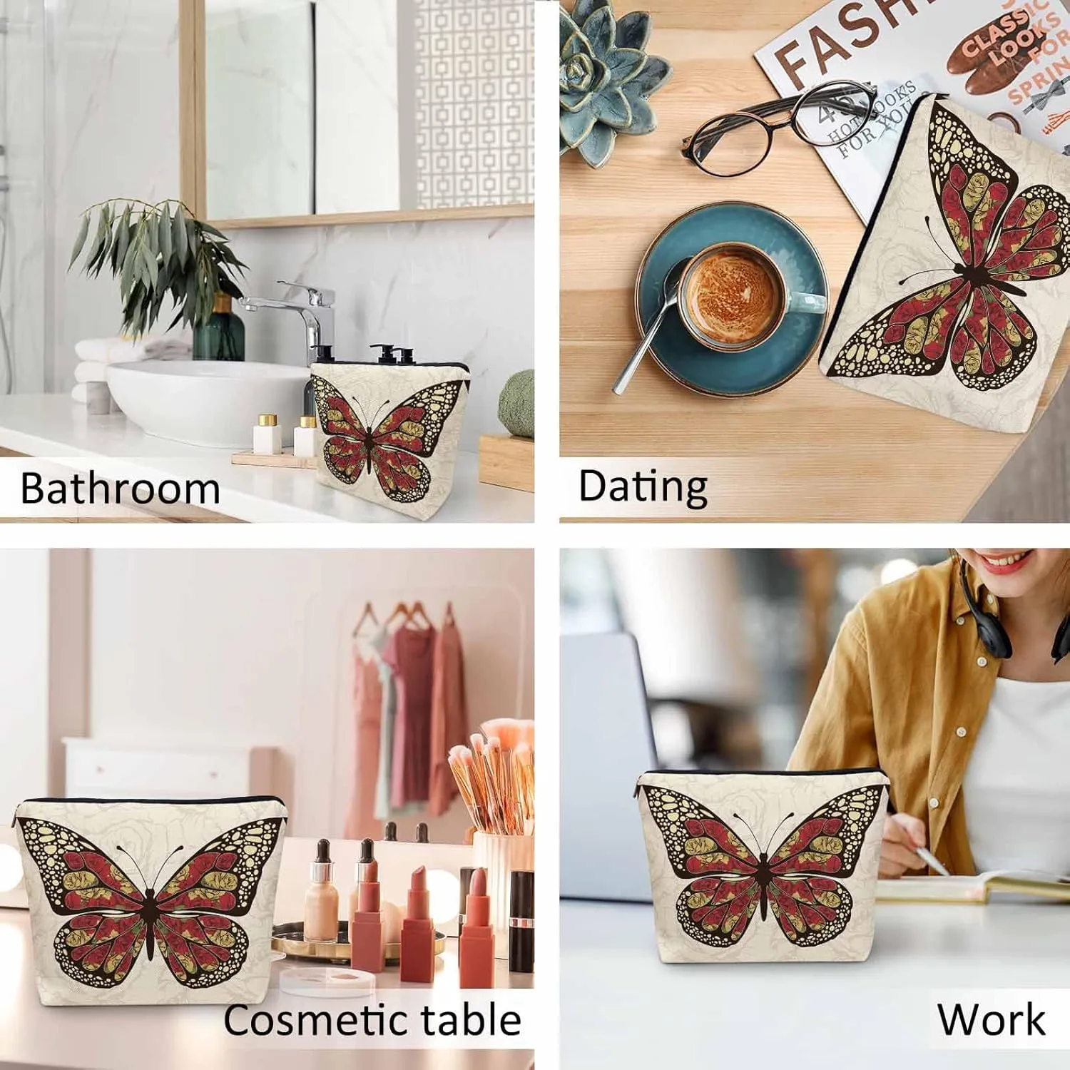 Makeup Bag For Purse Butterfly, Animal Butterfly Rose Wings Butterflies Cosmetic Bags For Women With Zipper Travel Toiletry Pouch Makeup Bags Makeup Organizers Purse For Toiletries Cosmetics