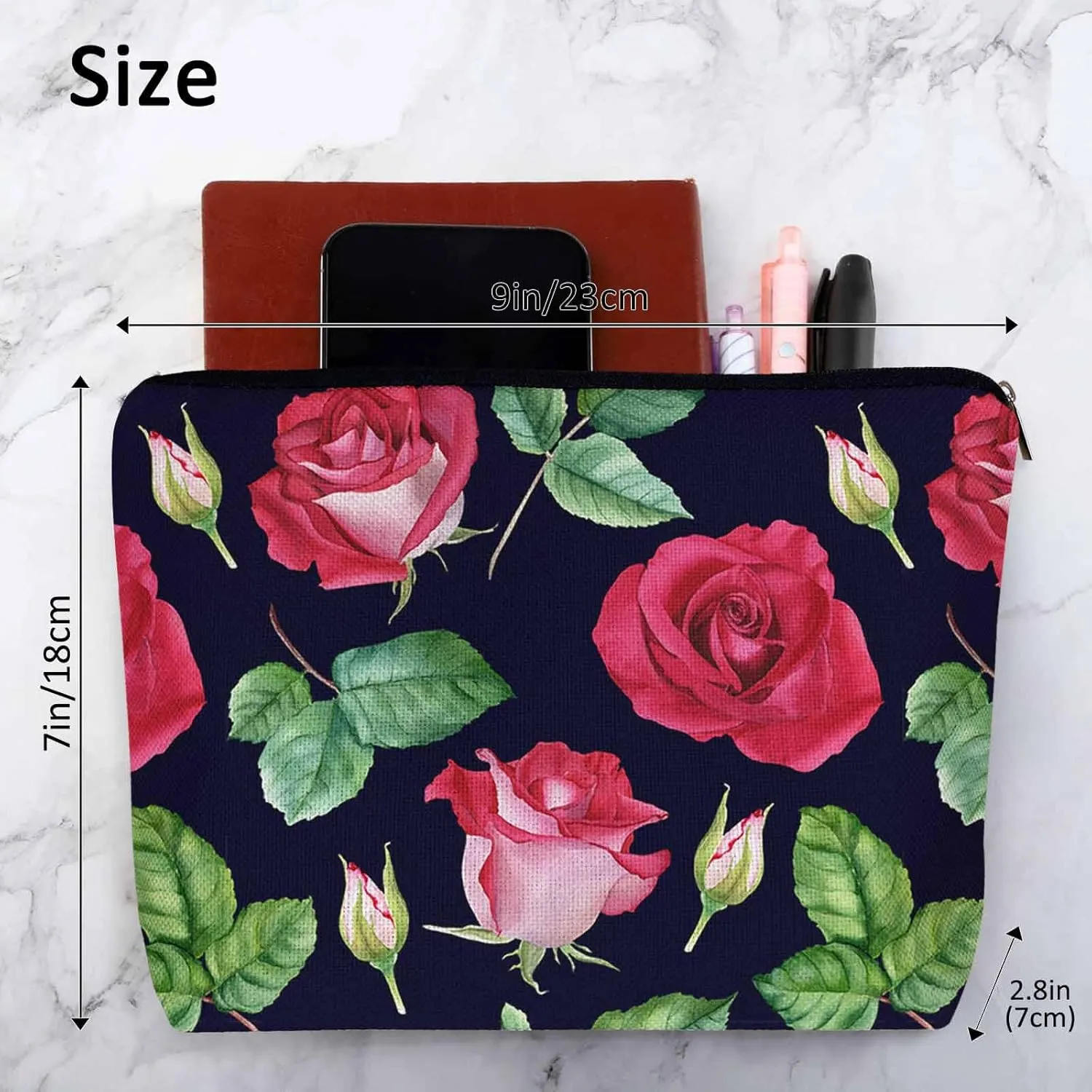 Makeup Bag For Purse Rose, Blossom Flowers Roses Buds Cosmetic Bags For Women With Zipper Travel Toiletry Pouch Makeup Bags Makeup Organizers Purse For Toiletries Cosmetics