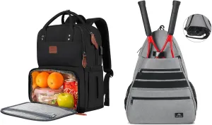 MATEIN Work Backpack Woman, Insulated Cooler Bag with Lunch Box, Tennis Bag Racket Back Pack, Large Tennis Backpack for Men & Women with Shoe Compartment Hold 2 Rackets