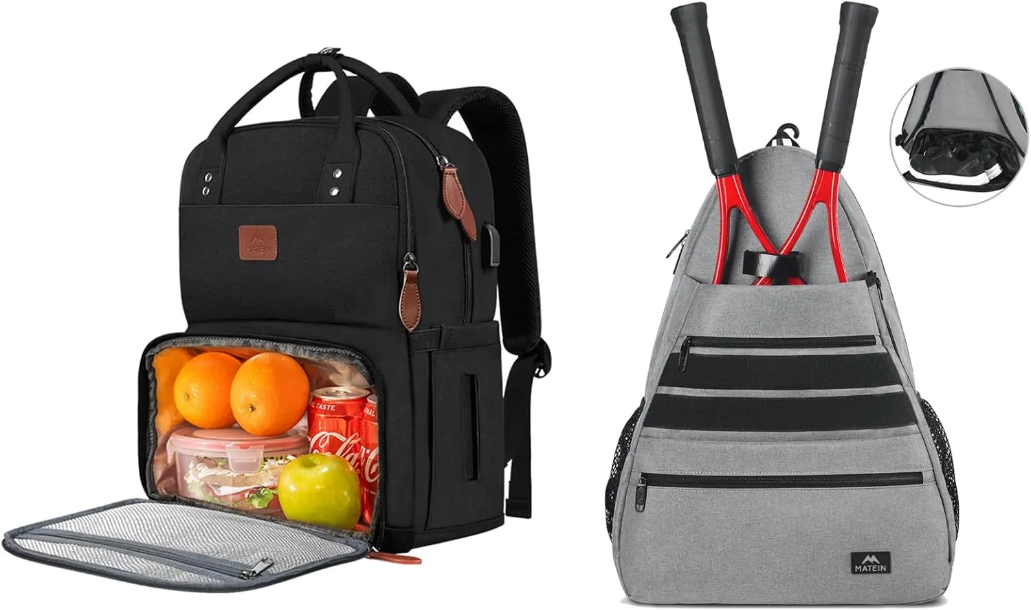 MATEIN Work Backpack Woman, Insulated Cooler Bag with Lunch Box, Tennis Bag Racket Back Pack, Large Tennis Backpack for Men & Women with Shoe Compartment Hold 2 Rackets