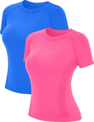 MathCat Workout Tops for Women - Short Sleeve Seamless Yoga Athletic Gym Running Shirts
