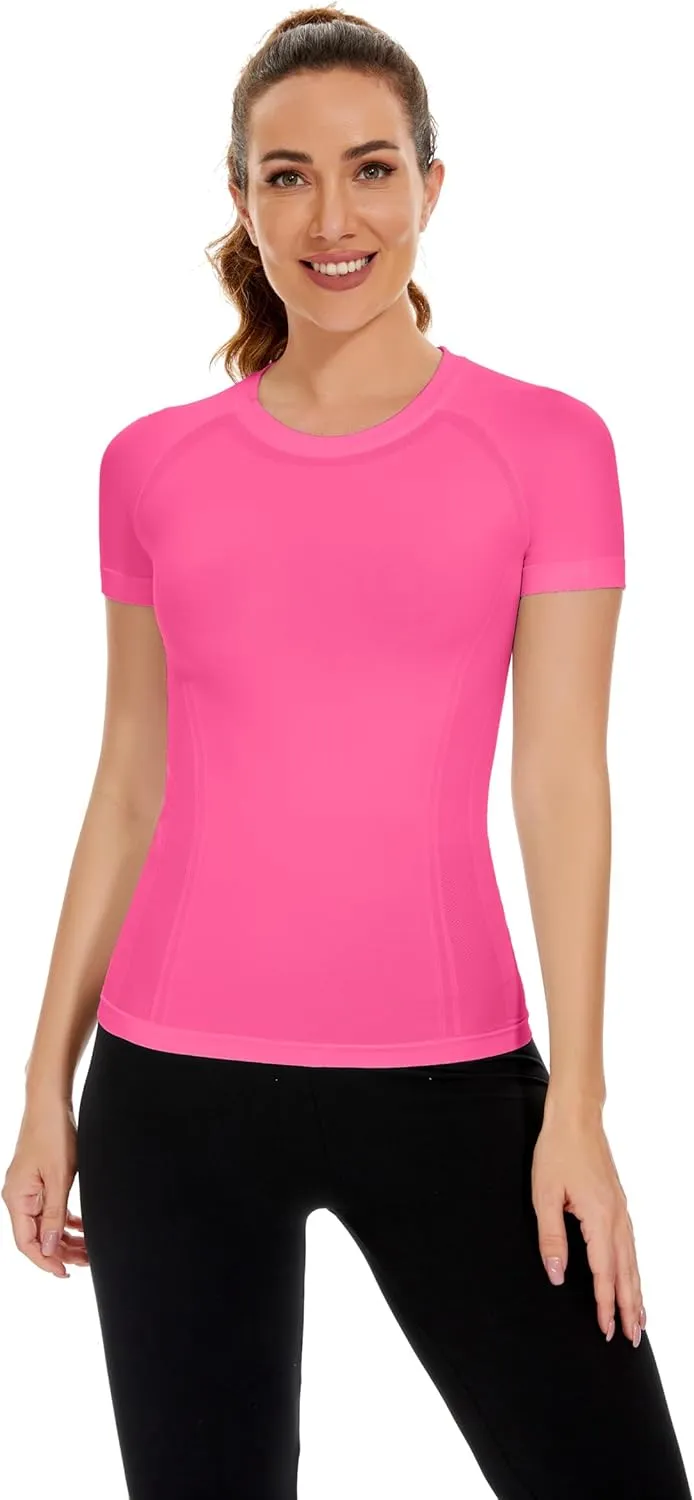 MathCat Workout Tops for Women - Short Sleeve Seamless Yoga Athletic Gym Running Shirts