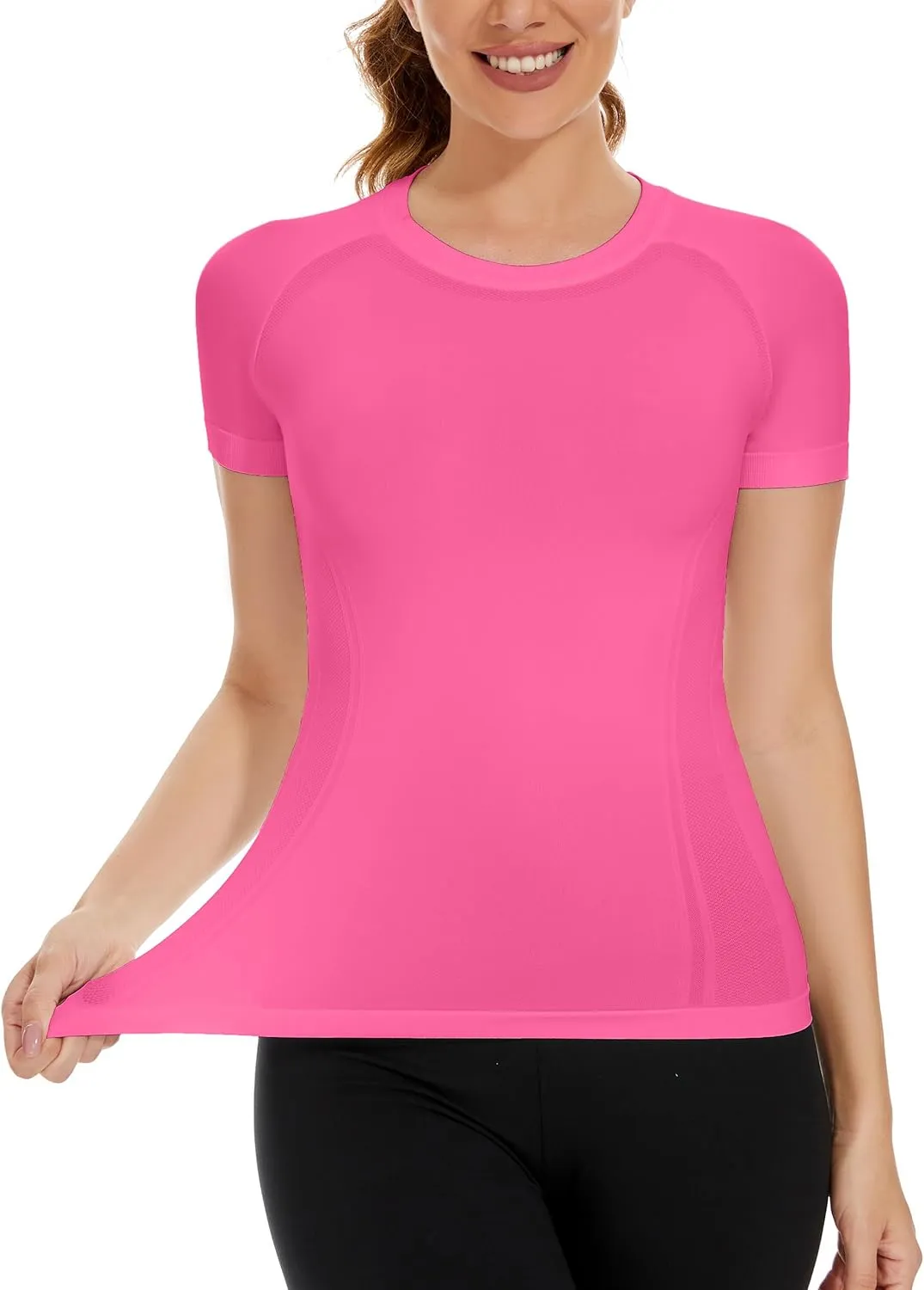 MathCat Workout Tops for Women - Short Sleeve Seamless Yoga Athletic Gym Running Shirts