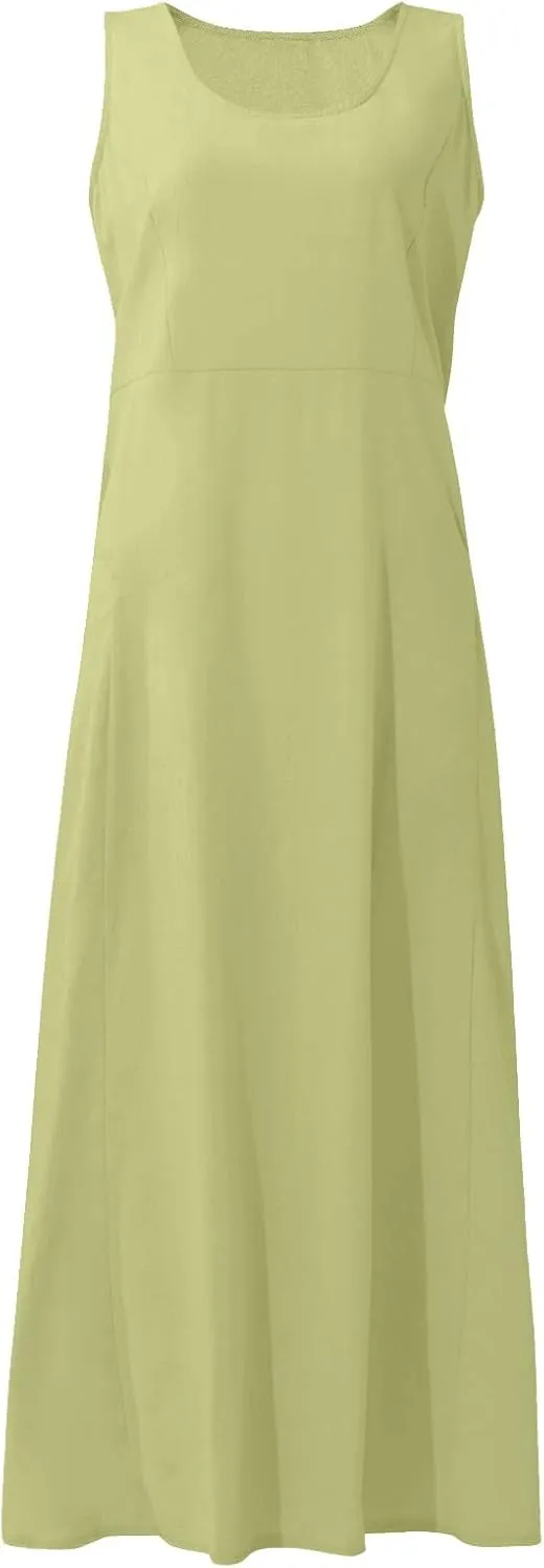 Maxi Dress for Women,2023 Spring Summer Cotton Linen Boho Casual Fashion Sleeveless Dress for Holiday