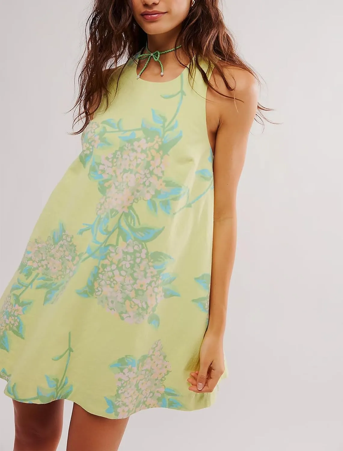 Melliflo Women Summer Tank Mini Dress Y2k Floral Print Crew Neck Sleeveless Back Zipper Hollow Out Beach Sundress