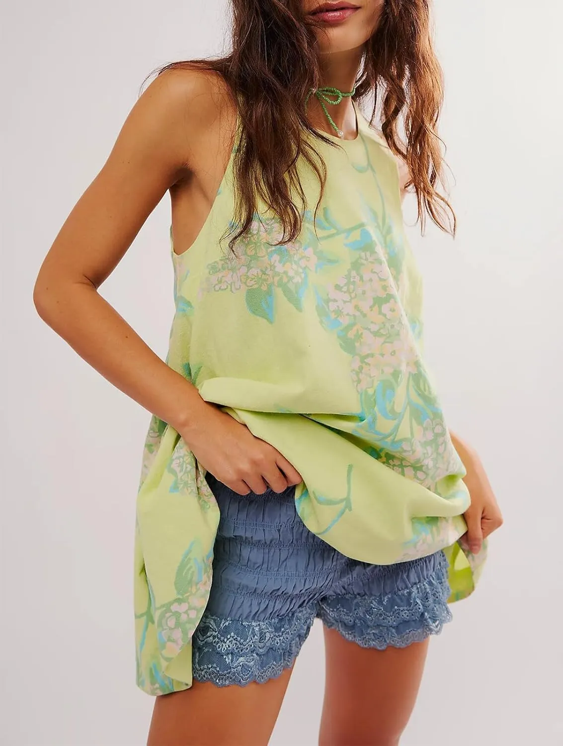 Melliflo Women Summer Tank Mini Dress Y2k Floral Print Crew Neck Sleeveless Back Zipper Hollow Out Beach Sundress