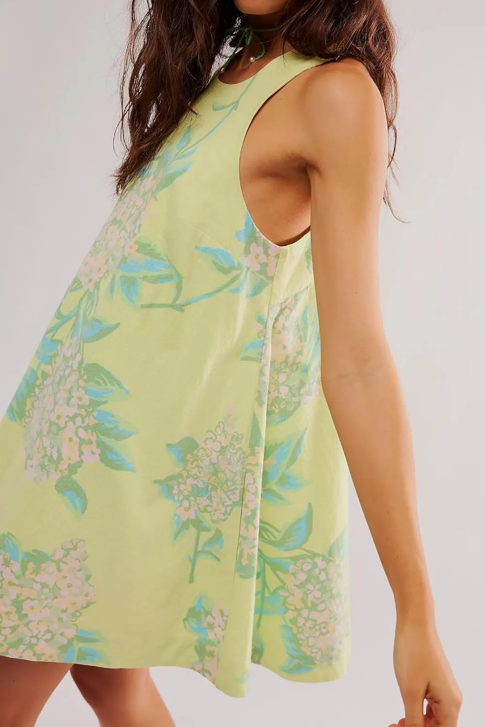 Melliflo Women Summer Tank Mini Dress Y2k Floral Print Crew Neck Sleeveless Back Zipper Hollow Out Beach Sundress