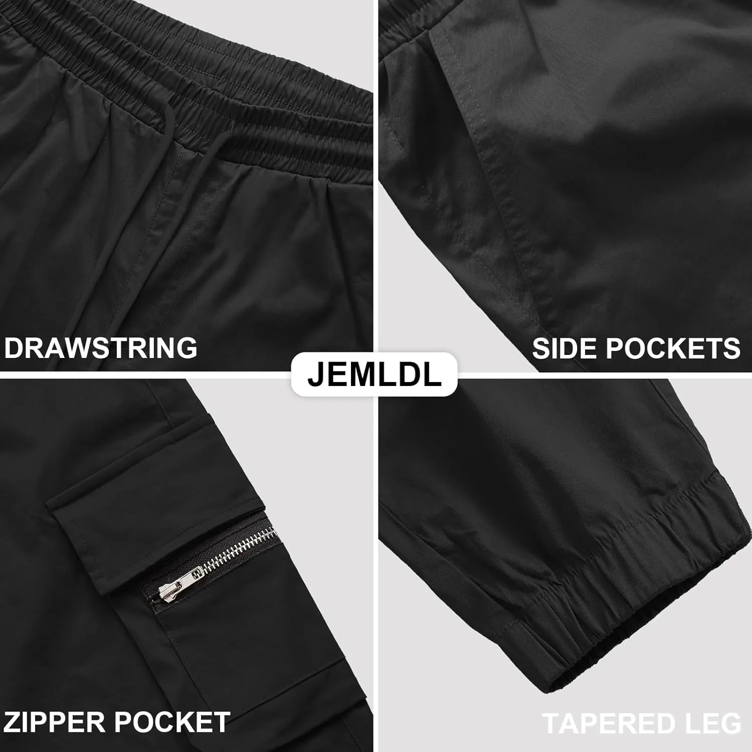 Mens Cargo Jogger Pants Elastic Waist Drawstring Regular with Zipper Pockets Cotton Pants for Men