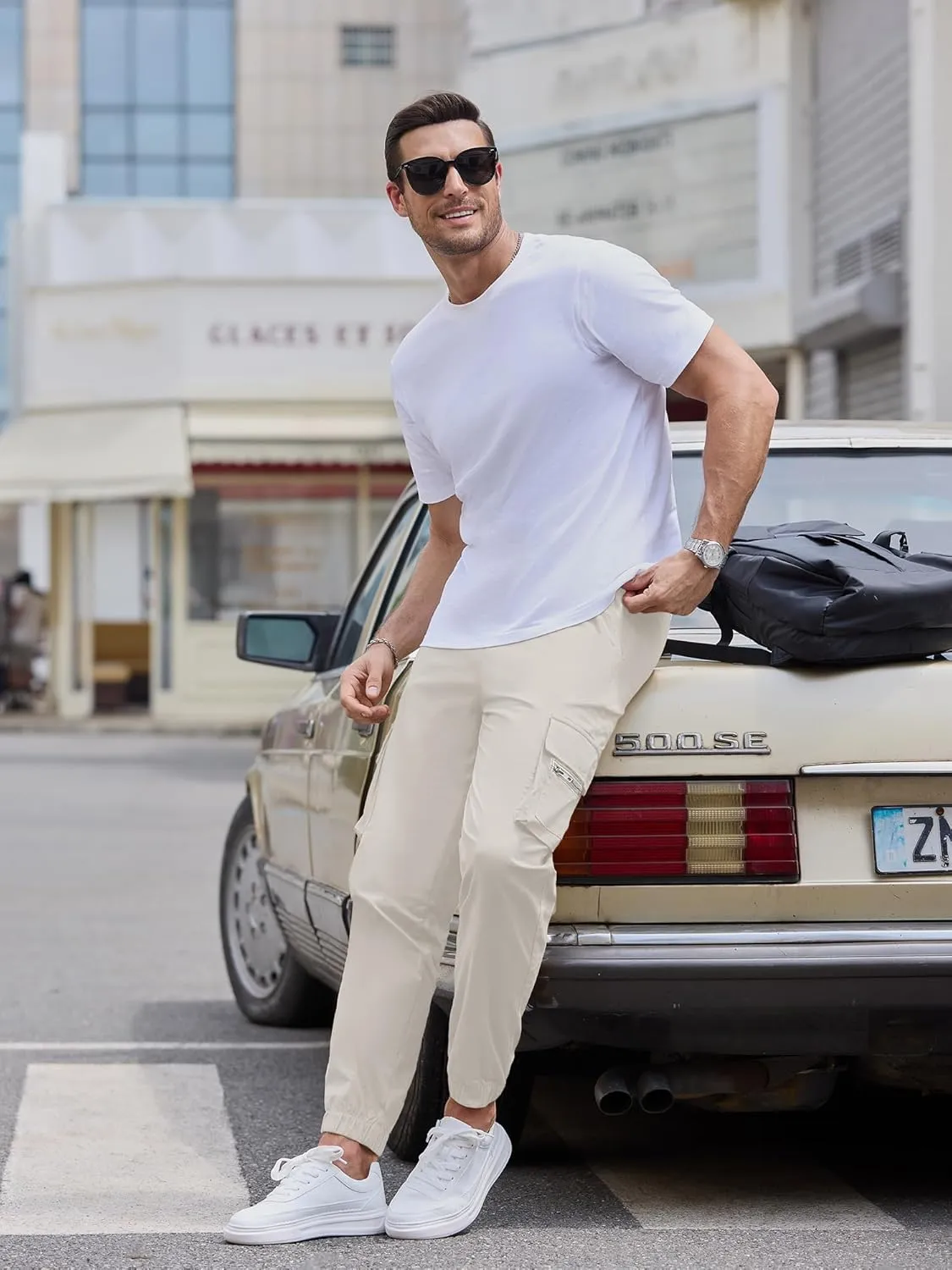Mens Cargo Jogger Pants Elastic Waist Drawstring Regular with Zipper Pockets Cotton Pants for Men