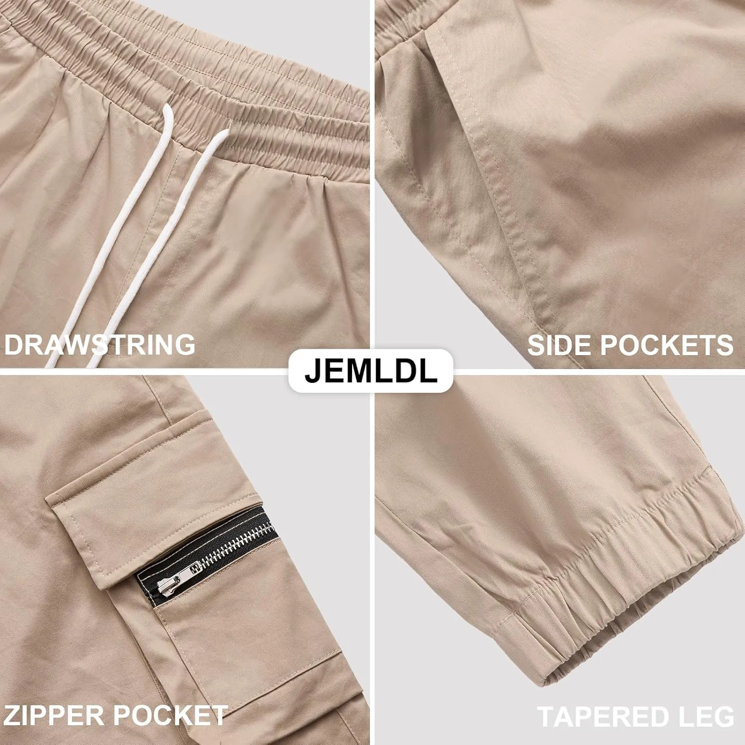 Mens Cargo Jogger Pants Elastic Waist Drawstring Regular with Zipper Pockets Cotton Pants for Men