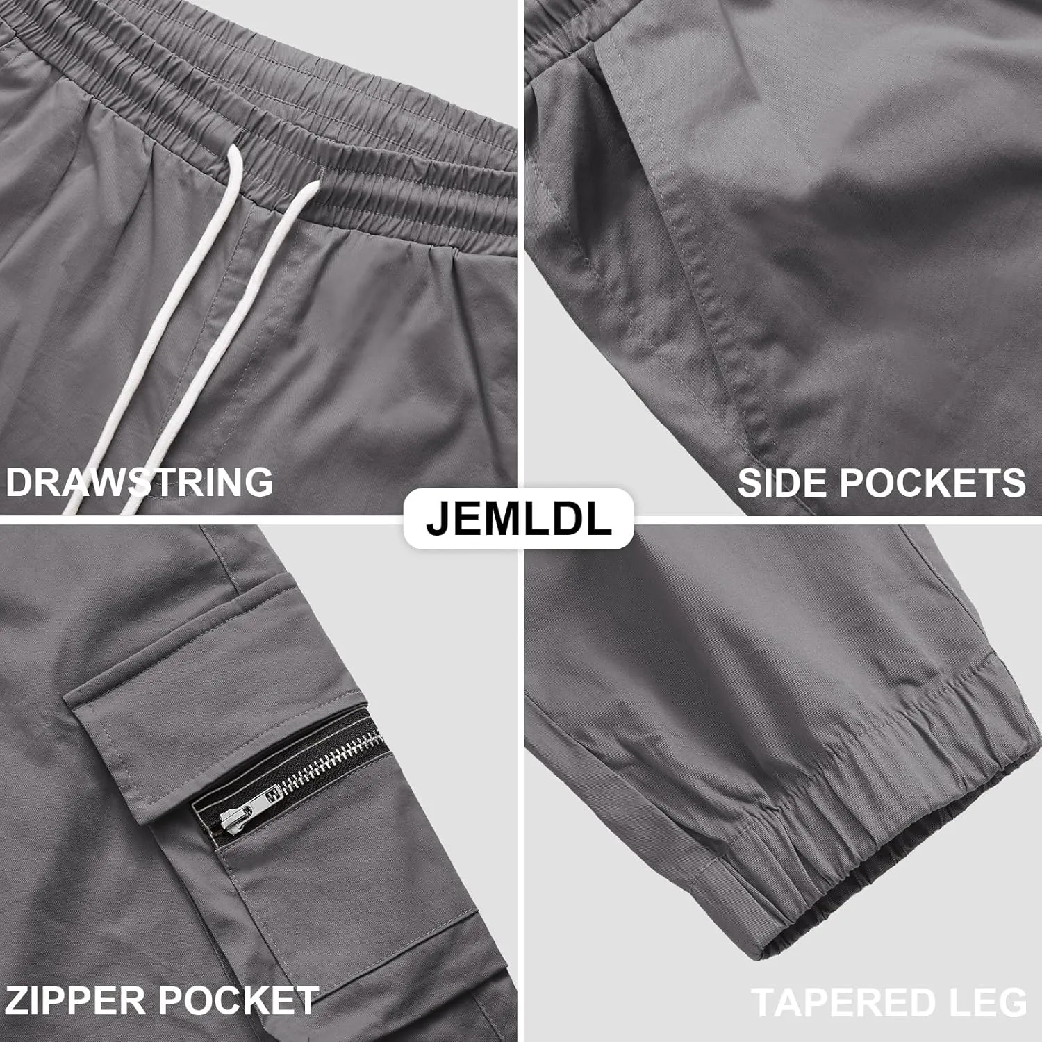 Mens Cargo Jogger Pants Elastic Waist Drawstring Regular with Zipper Pockets Cotton Pants for Men