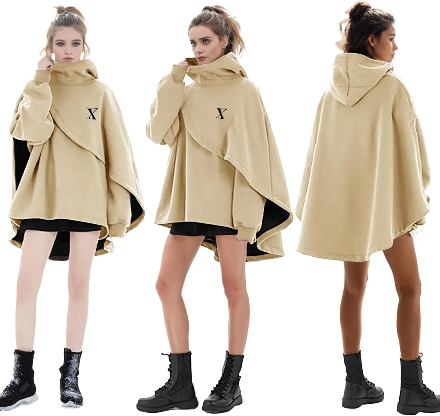 Men's Fashion Hoodie Poncho Cape Cloak Techwear Sweatshirts Unisex Lightweight Patchwork Casual Pullover