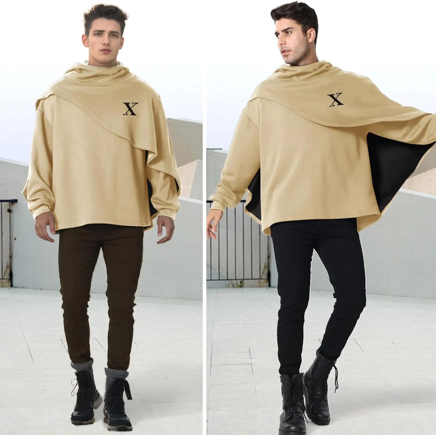Men's Fashion Hoodie Poncho Cape Cloak Techwear Sweatshirts Unisex Lightweight Patchwork Casual Pullover