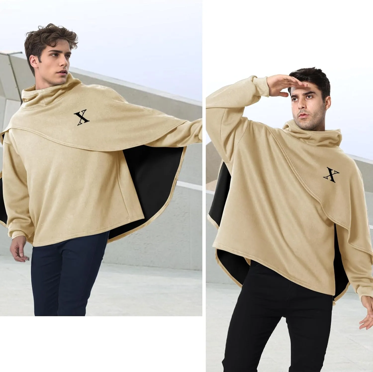 Men's Fashion Hoodie Poncho Cape Cloak Techwear Sweatshirts Unisex Lightweight Patchwork Casual Pullover