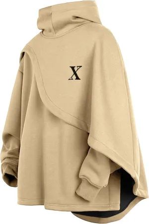 Men's Fashion Hoodie Poncho Cape Cloak Techwear Sweatshirts Unisex Lightweight Patchwork Casual Pullover