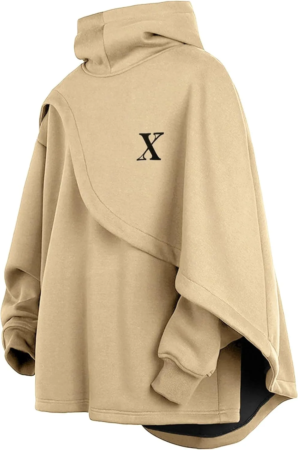 Men's Fashion Hoodie Poncho Cape Cloak Techwear Sweatshirts Unisex Lightweight Patchwork Casual Pullover