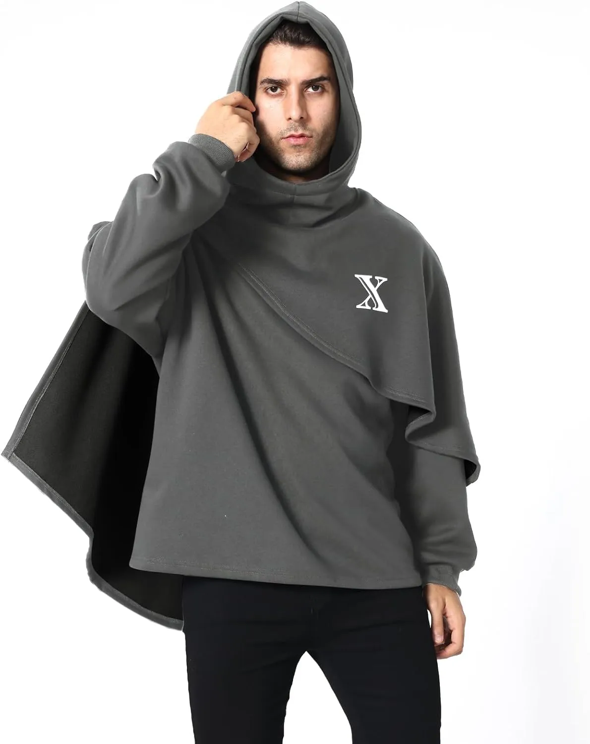 Men's Fashion Poncho Cape Cloak Hoodie Techwear Sweatshirts Unisex Lightweight Patchwork Hip Hop Casual Pullover