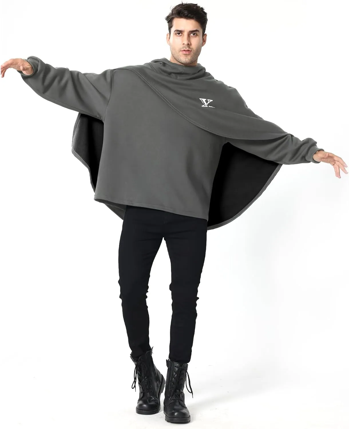 Men's Fashion Poncho Cape Cloak Hoodie Techwear Sweatshirts Unisex Lightweight Patchwork Hip Hop Casual Pullover