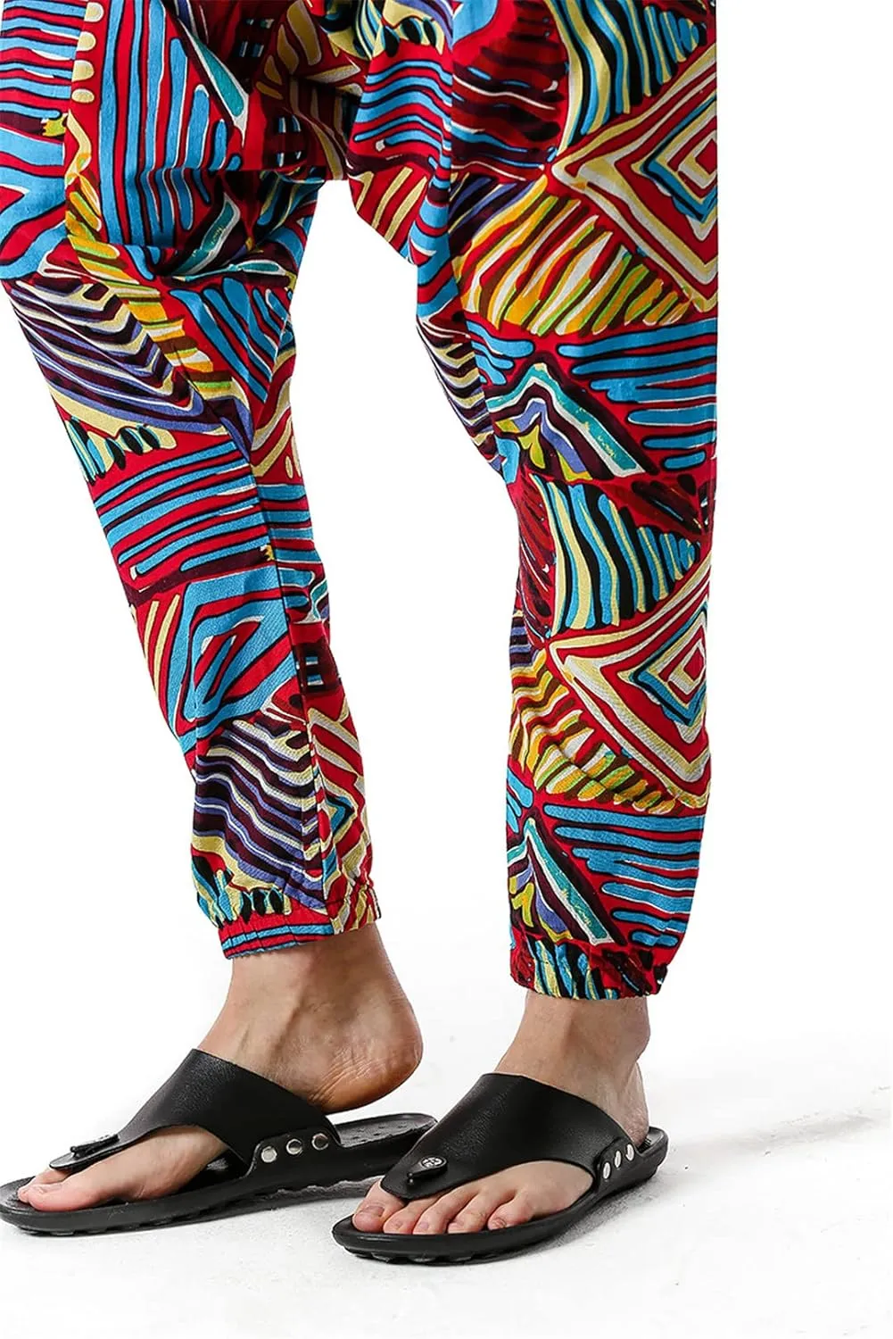 Men's Hippie Baggy Boho Harem Pants African Pattern Print Casual Hip Hop Pants