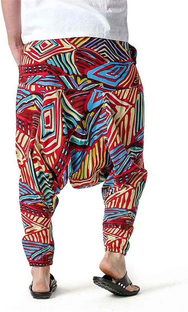 Men's Hippie Baggy Boho Harem Pants African Pattern Print Casual Hip Hop Pants