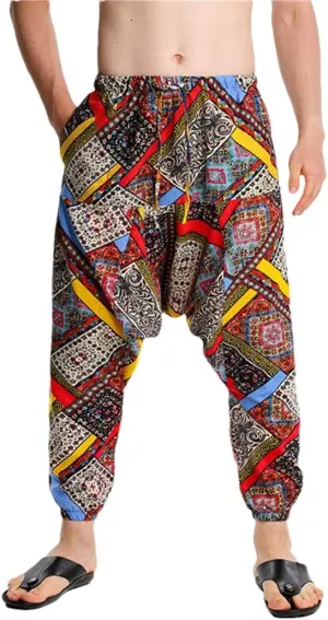 Men's Hippie Baggy Boho Harem Pants African Pattern Print Casual Hip Hop Pants
