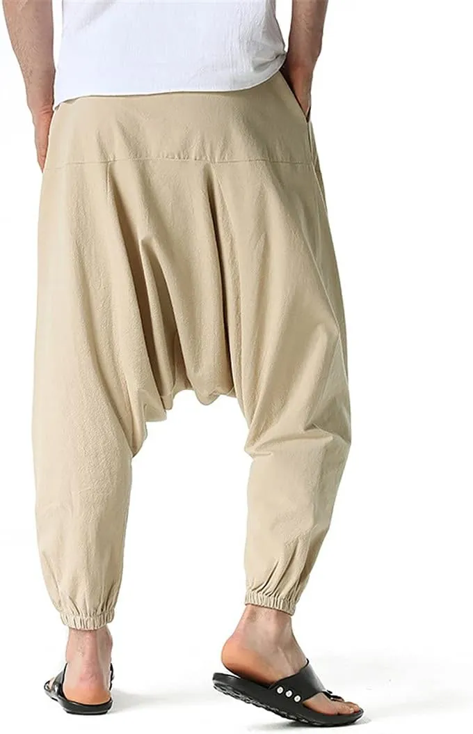 Men's Hippie Baggy Genie Boho Yoga Harem Pants Cotton Low Drop Crotch Joggers Sweatpants