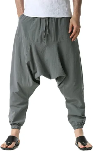 Men's Hippie Baggy Genie Boho Yoga Harem Pants Cotton Low Drop Crotch Joggers Sweatpants