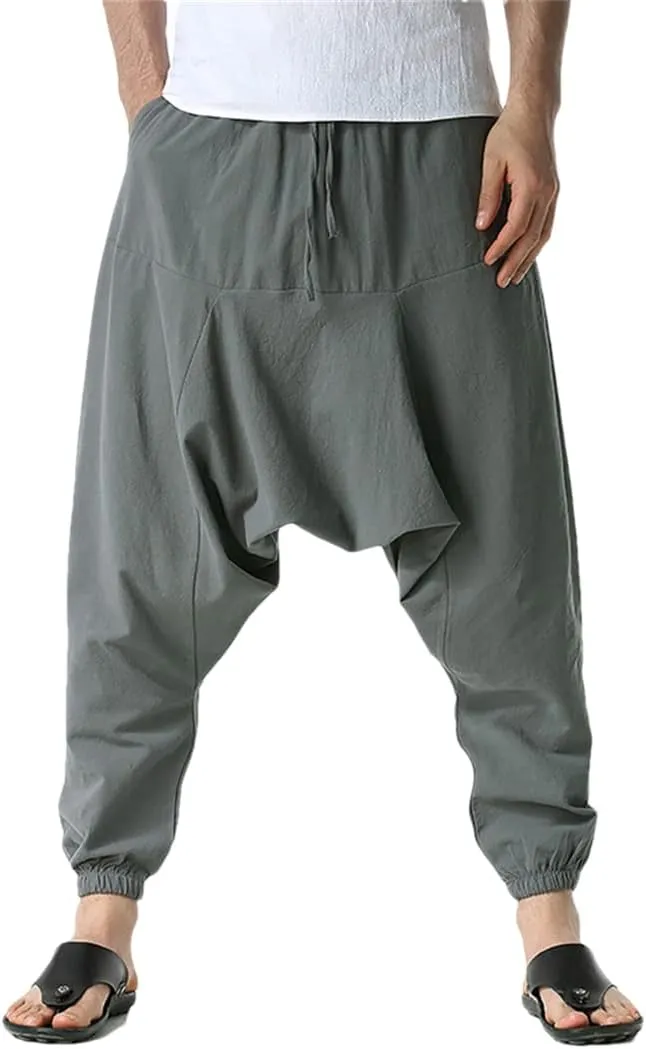 Men's Hippie Baggy Genie Boho Yoga Harem Pants Cotton Low Drop Crotch Joggers Sweatpants