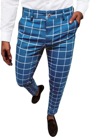 Men's Plaid Dress Pants Slim Fit Lightweight Business Work Trousers Zip Off Casual Strecth Golf Pencil Chinos with Pockets