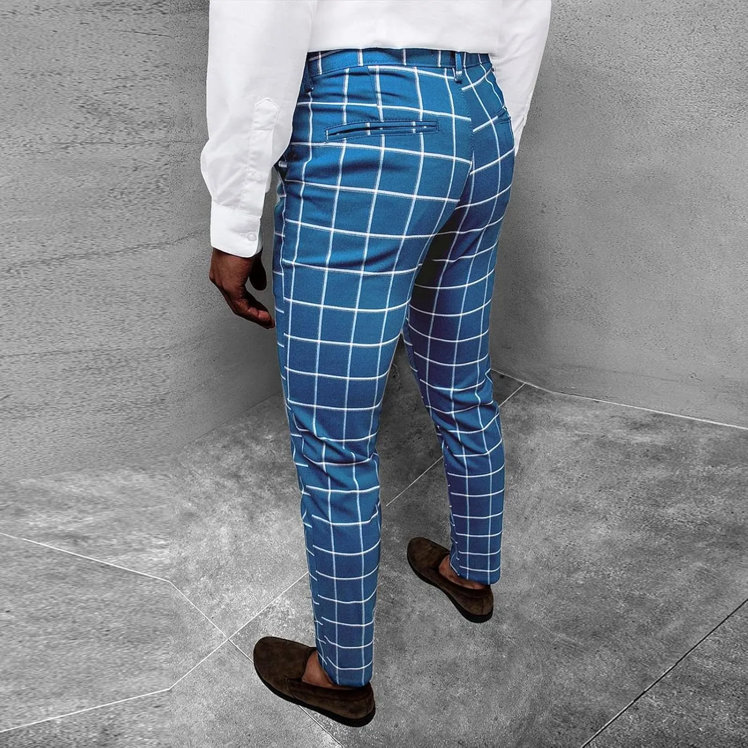 Men's Plaid Dress Pants Slim Fit Lightweight Business Work Trousers Zip Off Casual Strecth Golf Pencil Chinos with Pockets
