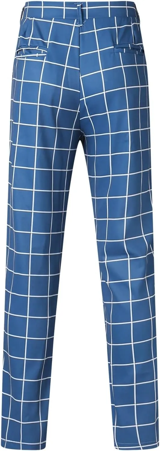 Men's Plaid Dress Pants Slim Fit Lightweight Business Work Trousers Zip Off Casual Strecth Golf Pencil Chinos with Pockets