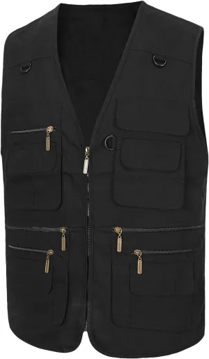 Mens Safari Travel Photo Vest Outdoor Fishing Multi Pocket Jacket Beige