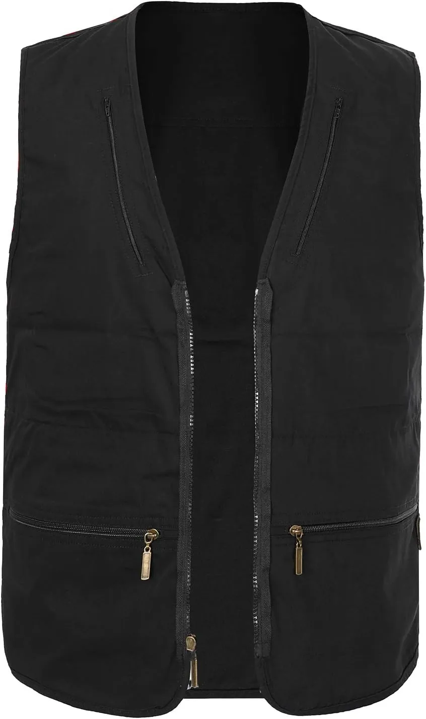 Mens Safari Travel Photo Vest Outdoor Fishing Multi Pocket Jacket Beige