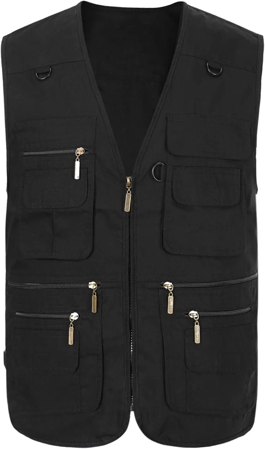 Mens Safari Travel Photo Vest Outdoor Fishing Multi Pocket Jacket Beige