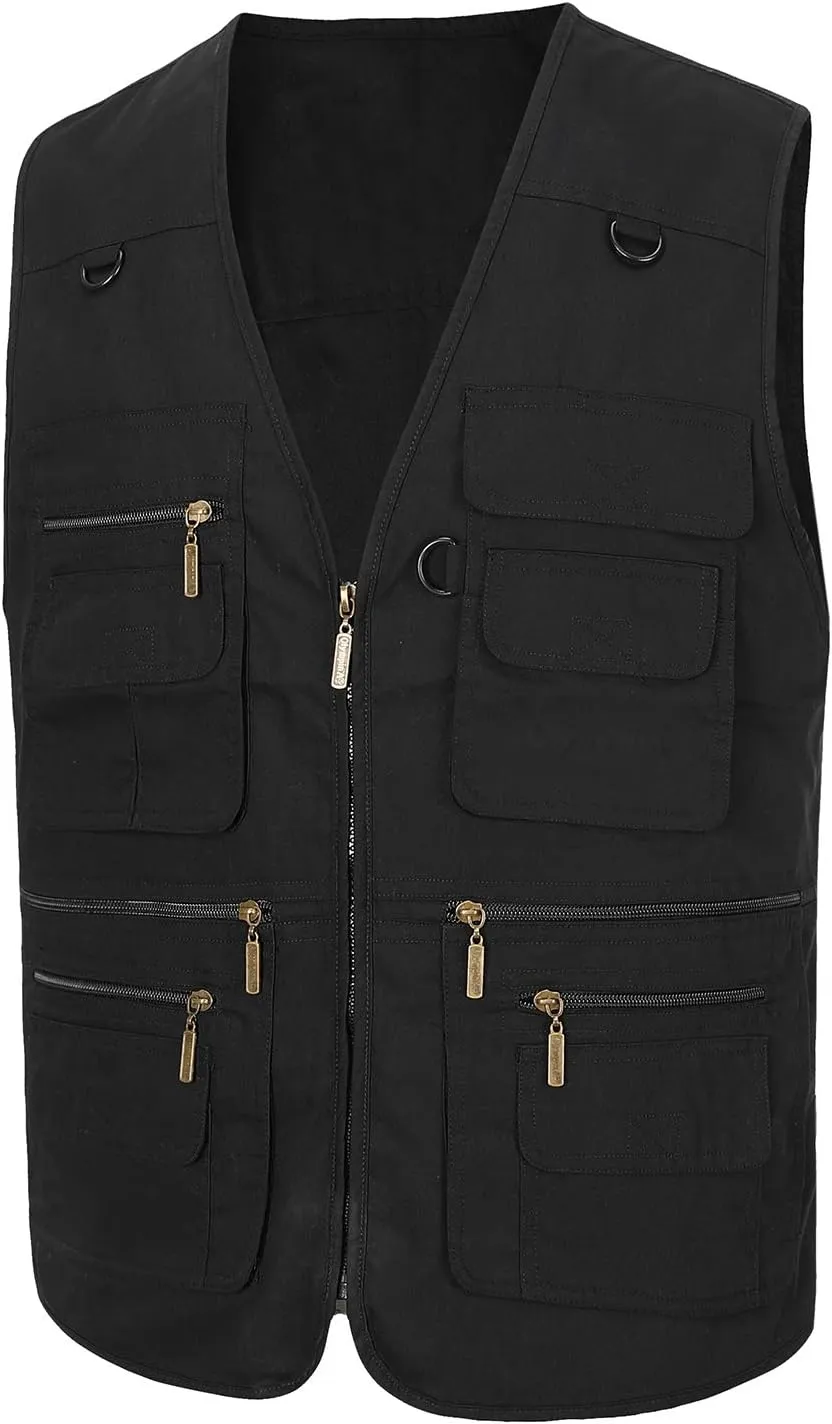 Mens Safari Travel Photo Vest Outdoor Fishing Multi Pocket Jacket Beige