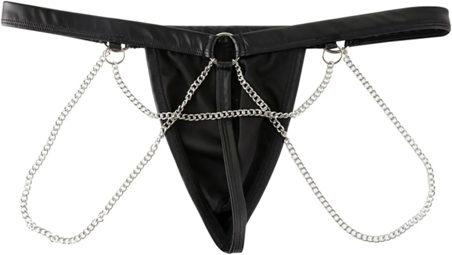 Mens Sexy Underwear Low Rise Bulge Pouch Bikini Jockstrap Briefs Shiny Leather Metal Chains Thongs
