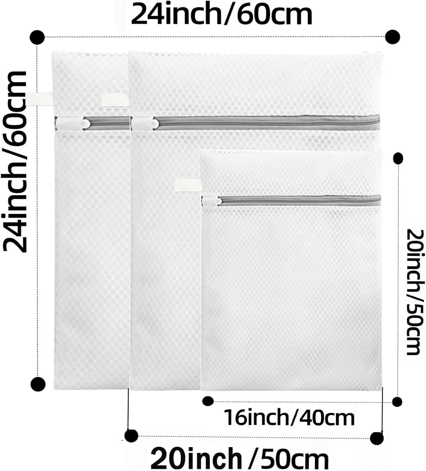 Mesh Laundry Bags, Mesh Wash Bags Durable Mesh Structure with Strong Zipper Suitable for Underwear, Delicate Clothes, Pants, Shoes, Socks Washing (Honey mesh, M L X-L(16*20in 20*24in 24*24in))