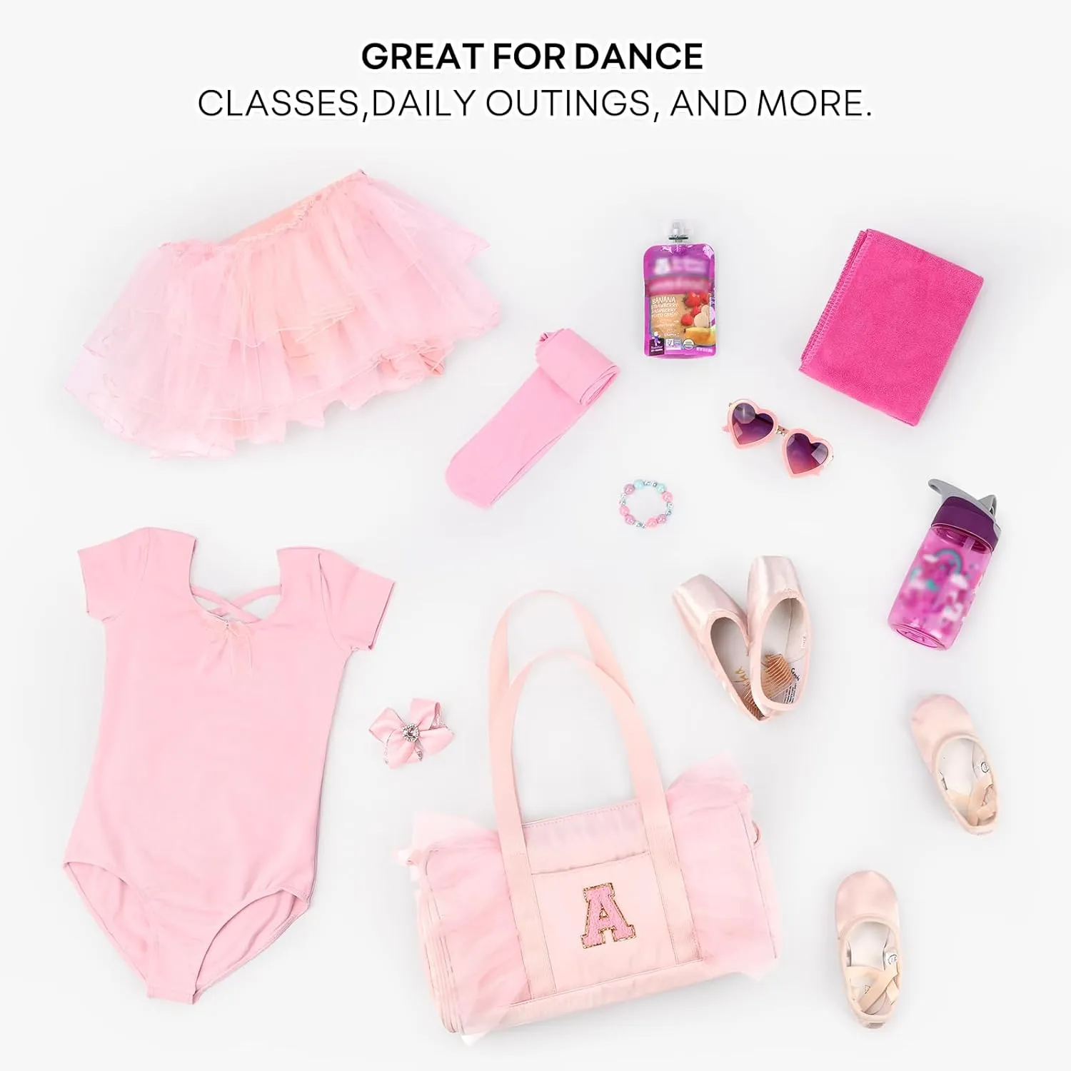 mibasies Dance Bag for Girls 4-6: Kids Duffle Bag - Ballet Bags for Girls 4-6 - Personalized Letter Girls Gifts Pink A