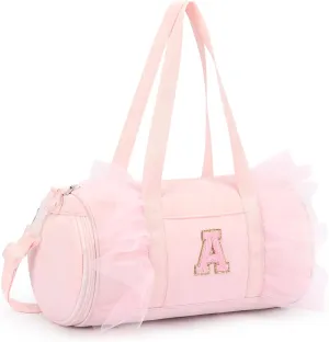 mibasies Dance Bag for Girls 4-6: Kids Duffle Bag - Ballet Bags for Girls 4-6 - Personalized Letter Girls Gifts Pink A